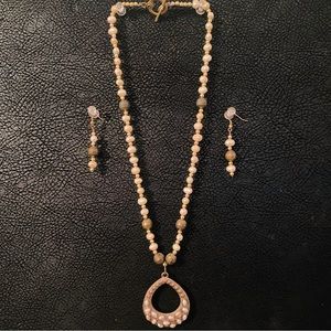 Pearl & Gold Accent Necklace & Earring Set